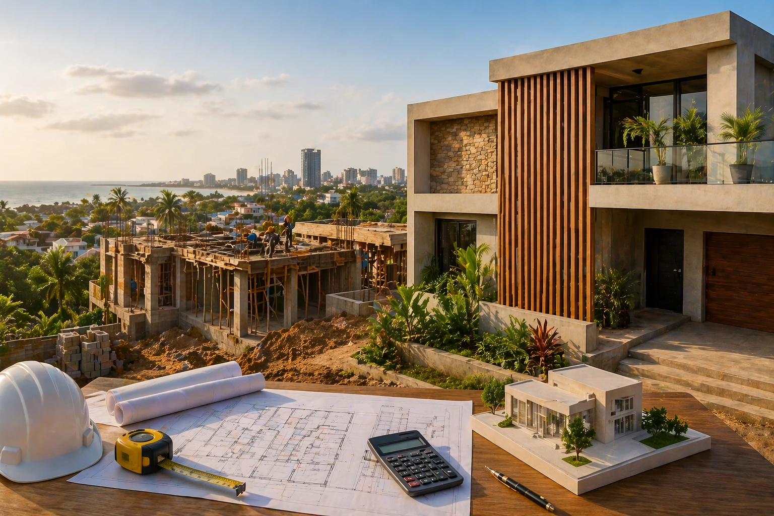 Construction site in Togo with building materials
