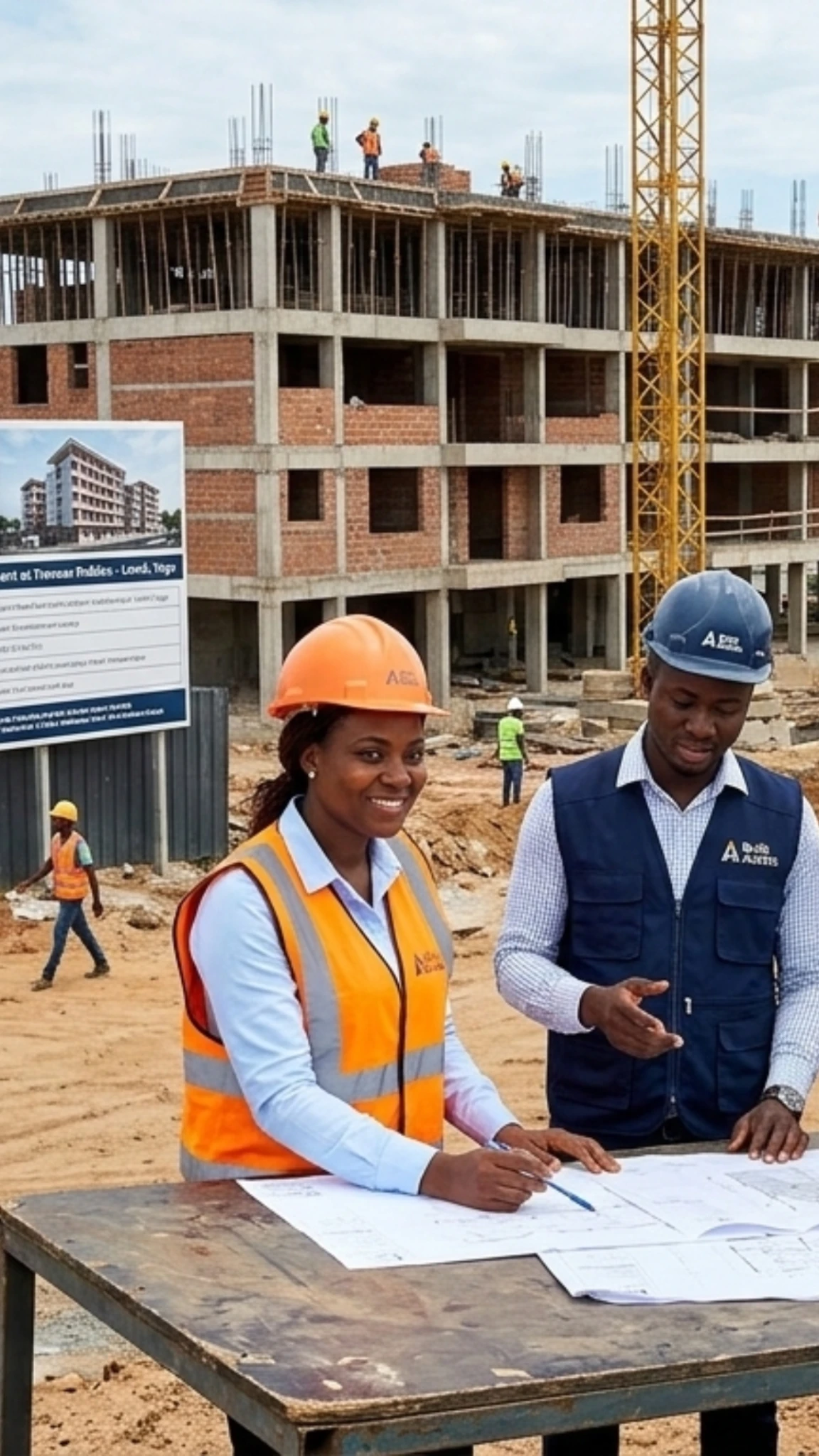 Construction company managing a building project in Togo